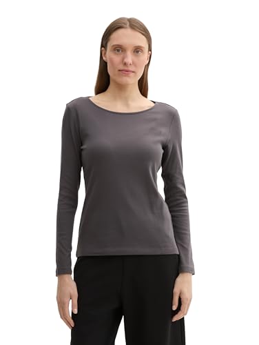 TOM TAILOR Damen Basic Longsleeve mit Stretch,15417 - evident Anthracite, L von TOM TAILOR