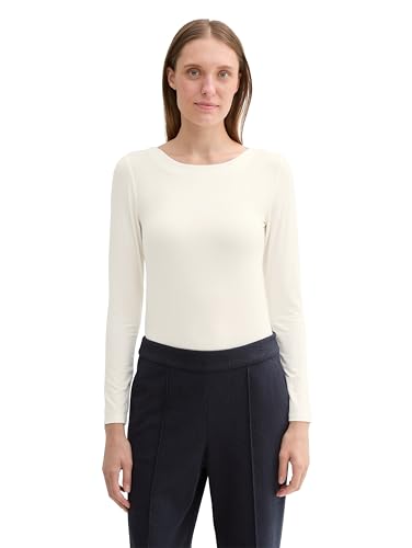 TOM TAILOR Damen Basic Longsleeve mit U-Boot-Kragen, 10315 - Whisper White, XL von TOM TAILOR
