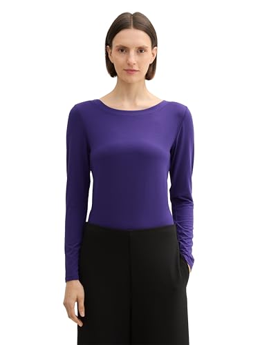 TOM TAILOR Damen Basic Longsleeve mit U-Boot-Kragen, 36518 - Cosmic Violet, XXL von TOM TAILOR