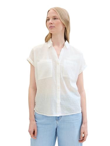 TOM TAILOR Damen Basic Loose Fit Bluse mit Brusttaschen, Whisper White, 34 von TOM TAILOR