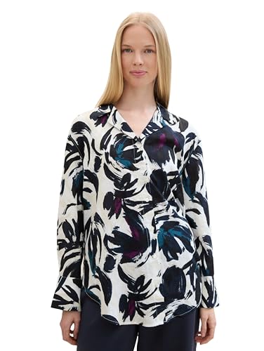 TOM TAILOR Damen Basic Oversized Bluse mit Leinen, dark blue floral design, 46 von TOM TAILOR