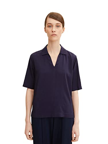 TOM TAILOR Damen Basic Polo Bluse 1032563, 30025 - Navy Midnight Blue, 36 von TOM TAILOR