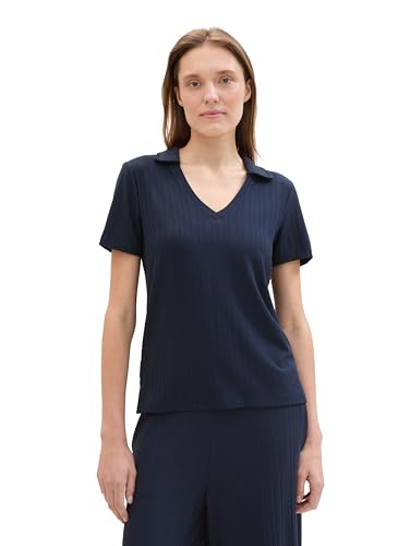 TOM TAILOR Damen Basic Polo-Shirt mit Ripp, sky captain blue, L von TOM TAILOR