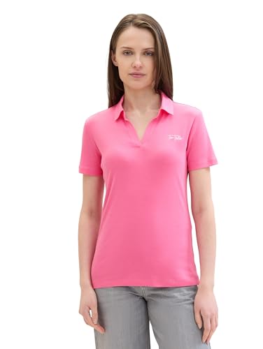 TOM TAILOR Damen Basic Poloshirt mit Logo , carmine pink, L von TOM TAILOR