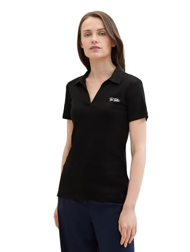 TOM TAILOR Damen Basic Poloshirt mit Logo , deep black, XL von TOM TAILOR