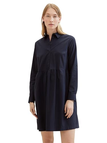 TOM TAILOR Damen Basic Poplin Hemdkleid mit Taschen, 10668 - Sky Captain Blue, 42 von TOM TAILOR