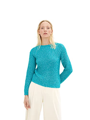 TOM TAILOR Damen Basic Pullover 1034058, 30561 - Teal Blue Melange, L von TOM TAILOR