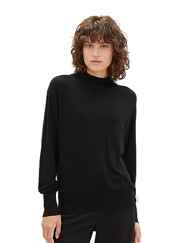 TOM TAILOR Damen Basic Pullover mit Ballonärmeln, deep black, S von TOM TAILOR