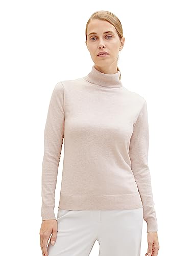 TOM TAILOR Damen 1039821 Basic Pullover mit Rollkragen, 20737-desert Sand Melange, XL von TOM TAILOR