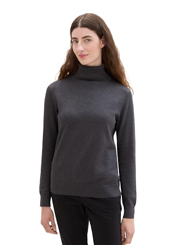 TOM TAILOR Damen Basic Pullover mit Rollkragen,30281 - evident Anthracite Melange, XXXL von TOM TAILOR