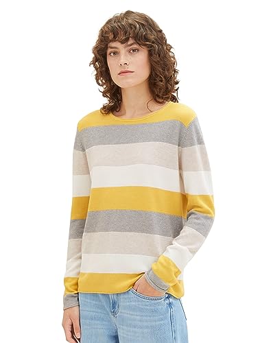 TOM TAILOR Damen Basic Pullover mit Rundhalsausschnitt, 24659 - Camel Ottoman Stripe, XXXL von TOM TAILOR