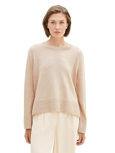 TOM TAILOR Damen Basic Pullover mit Rundhalsausschnitt, doeskin melange, L von TOM TAILOR