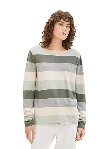 TOM TAILOR Damen Basic Pullover mit Rundhalsausschnitt, 31538 - Green Knit Stripe, S von TOM TAILOR