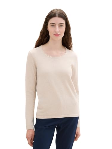 TOM TAILOR Damen Basic Pullover mit Rundhalsausschnitt,20737 - Desert Sand Melange, L von TOM TAILOR