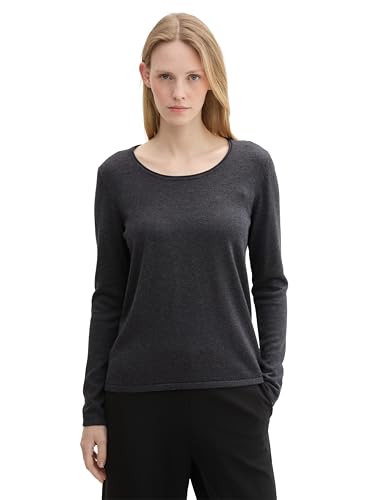 TOM TAILOR Damen Basic Pullover mit Rundhalsausschnitt,30281 - evident Anthracite Melange, S von TOM TAILOR