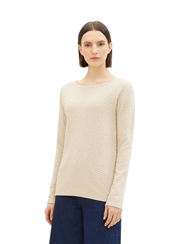 TOM TAILOR Damen Basic Pullover mit Struktur, soft beige melange, S von TOM TAILOR