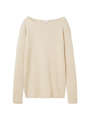 TOM TAILOR Damen Basic Pullover mit Struktur, soft beige melange, XXL von TOM TAILOR