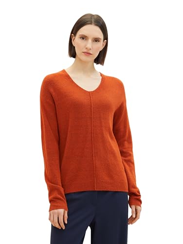 TOM TAILOR Damen Basic Pullover mit V-Ausschnitt, gold flame orange melange, XXL von TOM TAILOR