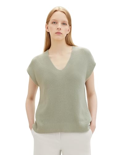 TOM TAILOR Damen Basic Pullunder mit V-Ausschnitt, 34895 - Desert Green, XXL von TOM TAILOR