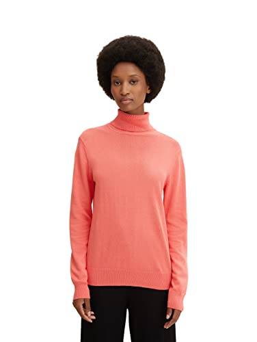 TOM TAILOR Damen Basic Rollkragenpullover aus Strick 1032589, 12230 - Smooth Papaya Red, M von TOM TAILOR