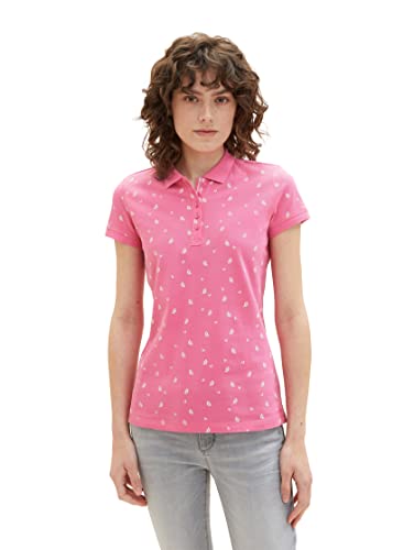 TOM TAILOR Damen Basic Slim Fit Polo Shirt,32659 - Pink Floral Design,3XL von TOM TAILOR