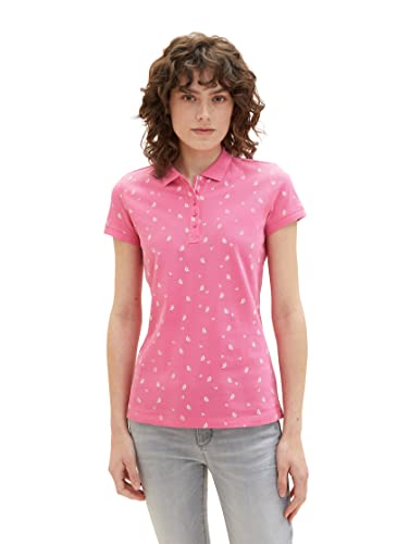 TOM TAILOR Damen Basic Slim Fit Polo Shirt,32659 - Pink Floral Design,XXL von TOM TAILOR