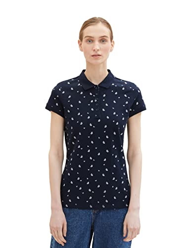 TOM TAILOR Damen Basic Slim Fit Polo Shirt,32835 - Navy Offwhite Flower,L von TOM TAILOR