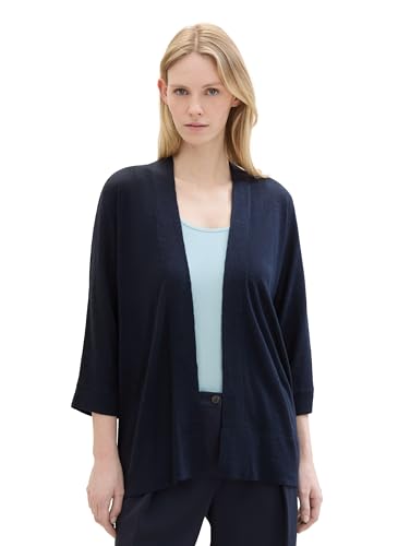 TOM TAILOR Damen Basic Sommer-Cardigan mit Leinen, sky captain blue, M von TOM TAILOR