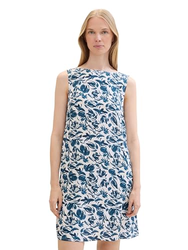TOM TAILOR Damen Basic Sommer-Kleid mit Rückenausschnitt, blue abstract floral design, 46 von TOM TAILOR