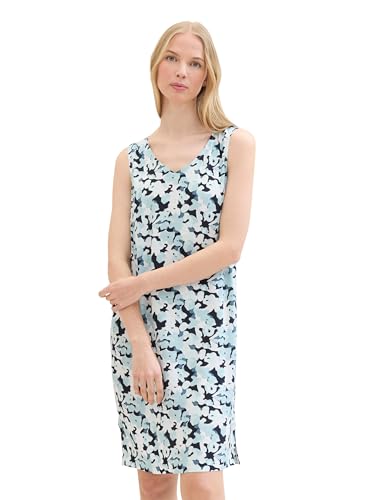 TOM TAILOR Damen Basic Sommer-Kleid mit V-Ausschnitt, blue small floral design, 42 von TOM TAILOR