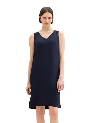 TOM TAILOR Damen Basic Sommer-Kleid mit V-Ausschnitt, sky captain blue, 38 von TOM TAILOR
