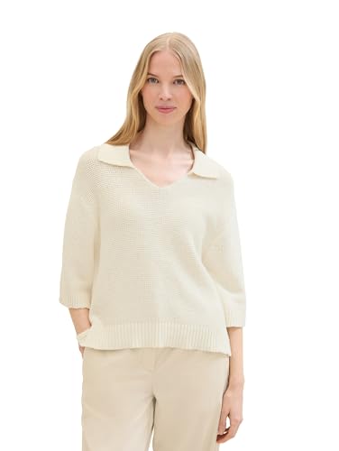 TOM TAILOR Damen Basic Strick-Poloshirt, Whisper White, M von TOM TAILOR