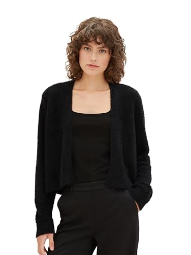 TOM TAILOR Damen Basic Strickjacke, deep black, S von TOM TAILOR