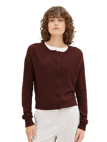 TOM TAILOR Damen Basic Strickjacke mit Knöpfen, raisin melange, S von TOM TAILOR