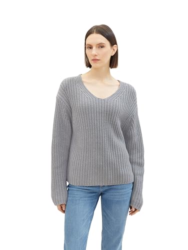 TOM TAILOR Damen Basic Strickpullover, Explicit Grey, L von TOM TAILOR