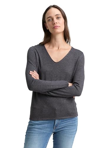 TOM TAILOR Damen Basic Strickpullover mit V-Ausschnitt, 30281 - Evident Anthracite Melange, M von TOM TAILOR