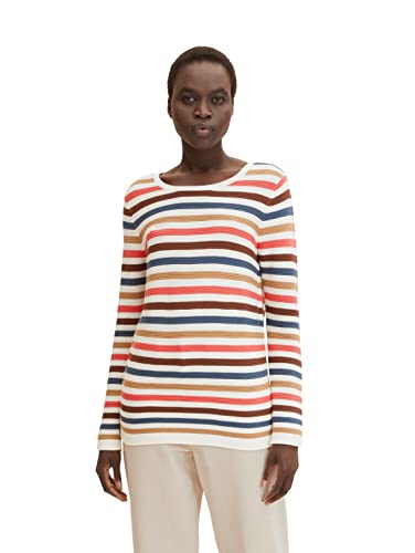 TOM TAILOR Damen Basic Strickpullover aus Bio-Baumwolle, 30354 - Pink Multicolor Stripe, S von TOM TAILOR