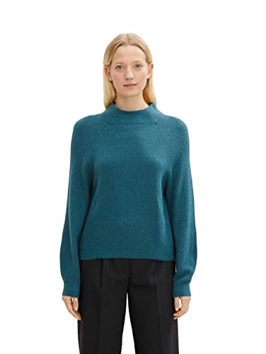 TOM TAILOR Damen 1033278 Strickpullover mit Stehkragen, 30669 - Pastel Teal Melange, XXL von TOM TAILOR