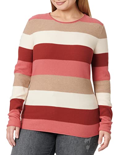 TOM TAILOR Damen 1033701 Basic Strickpullover, 28150 - Pink Block Stripe, M von TOM TAILOR