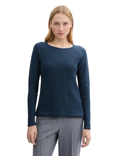 TOM TAILOR Damen Basic Strickpullover aus Baumwolle, 10378 - Dark Denim Blue, XL von TOM TAILOR