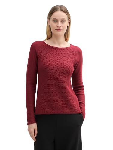 TOM TAILOR Damen Basic Strickpullover aus Baumwolle, 35930 - Deep Red, L von TOM TAILOR