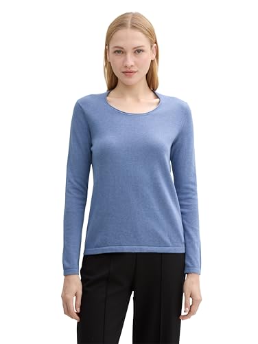 TOM TAILOR Damen Basic Strickpullover aus Baumwolle, 36521 - Colony Blue Melange, XXL von TOM TAILOR