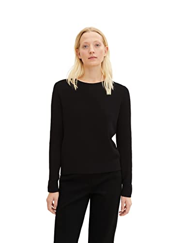 TOM TAILOR Damen 1034460 Basic Strickpullover aus Baumwolle, 14482 - Deep Black, XS von TOM TAILOR