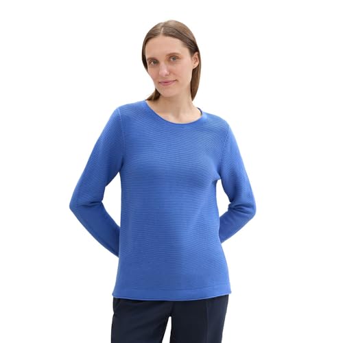 TOM TAILOR Damen Basic Strickpullover aus Bio-Baumwolle, 10619 - Preppy Jean Blue, L von TOM TAILOR