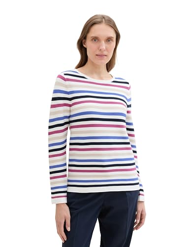TOM TAILOR Damen Basic Strickpullover aus Bio-Baumwolle, 36208 - Colorful Knit Stripe Design, M von TOM TAILOR
