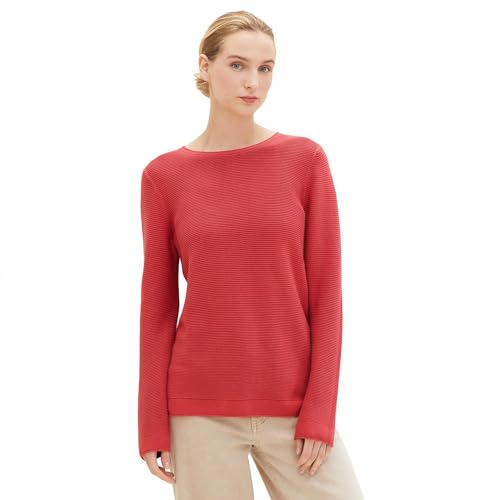 TOM TAILOR Damen Basic Strickpullover aus Bio-Baumwolle, 11016 - Berry Red, XL von TOM TAILOR