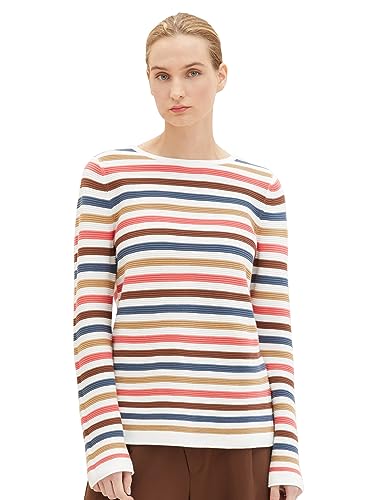 TOM TAILOR Damen Basic Strickpullover aus Bio-Baumwolle, 34664 - Pink Multicolor Stripe, XXXL von TOM TAILOR