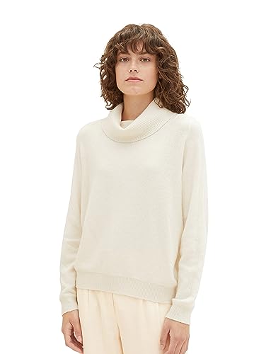 TOM TAILOR Damen Basic Strickpullover mit Rollkragen, soft beige melange, M von TOM TAILOR