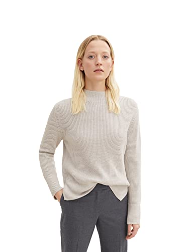 TOM TAILOR Damen 1034461 Basic Strickpullover mit Stehkragen aus Baumwolle, 28225 - Cold Beige Melange, XL von TOM TAILOR