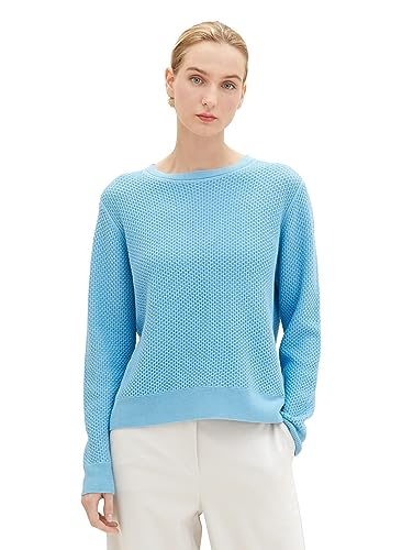 TOM TAILOR Damen Basic Strickpullover mit Struktur, Clear Light Blue, XS von TOM TAILOR